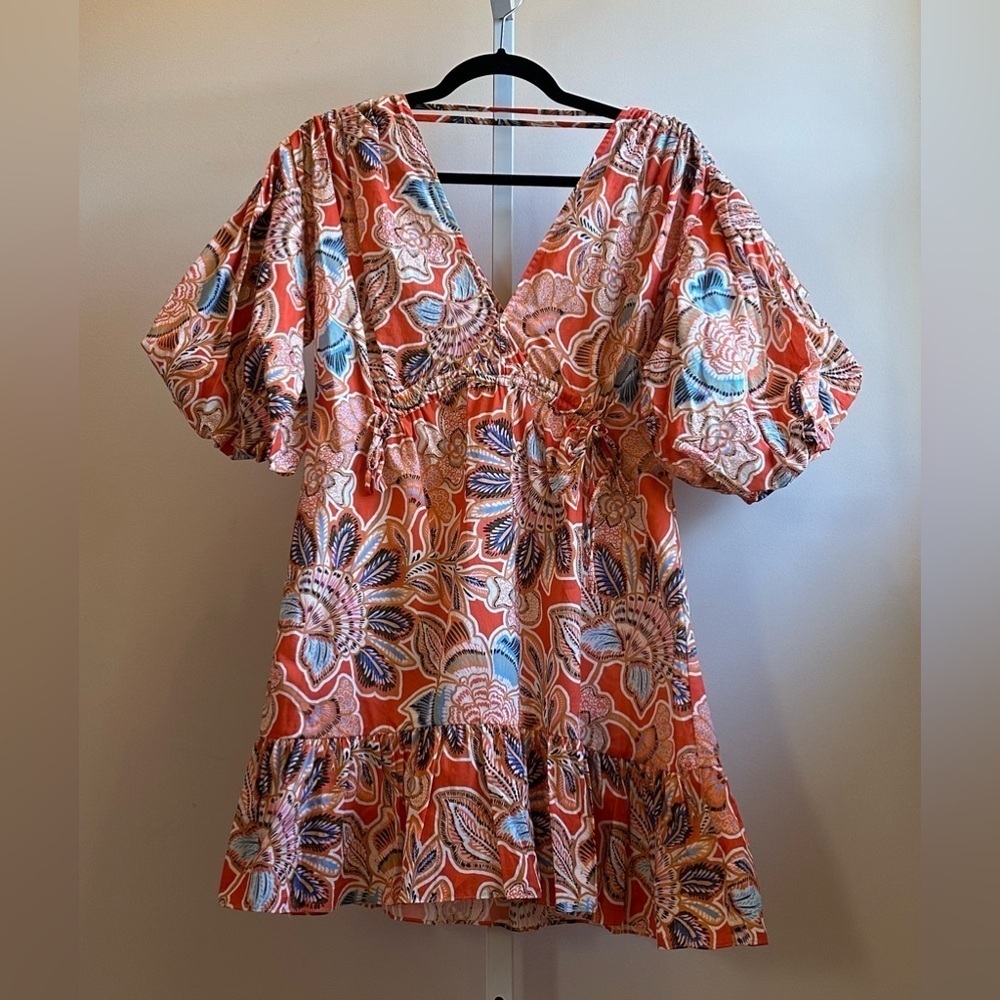 NWT MISA Sari Mini Dress Sz Small Tangerine Flora Empire Waist Orange